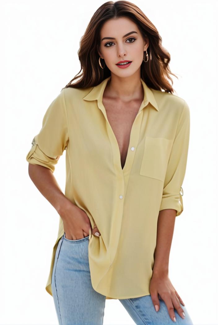 plus size formal shirt women s plus plain long sleeve turn down collar button up workwear shirt 137145