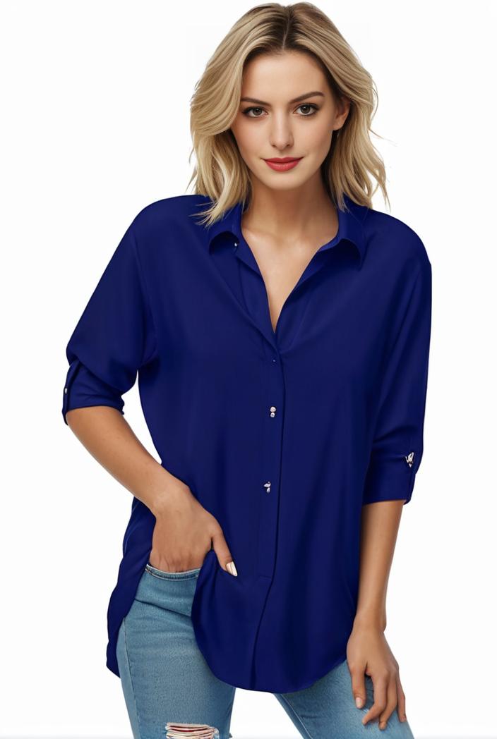 plus size formal shirt women s plus plain long sleeve turn down collar button up workwear shirt 137149