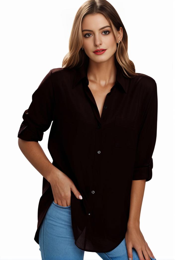 plus size formal shirt women s plus plain long sleeve turn down collar button up workwear shirt 137155