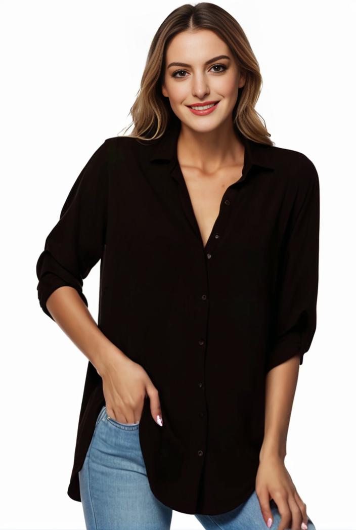 plus size formal shirt women s plus plain long sleeve turn down collar button up workwear shirt 137156