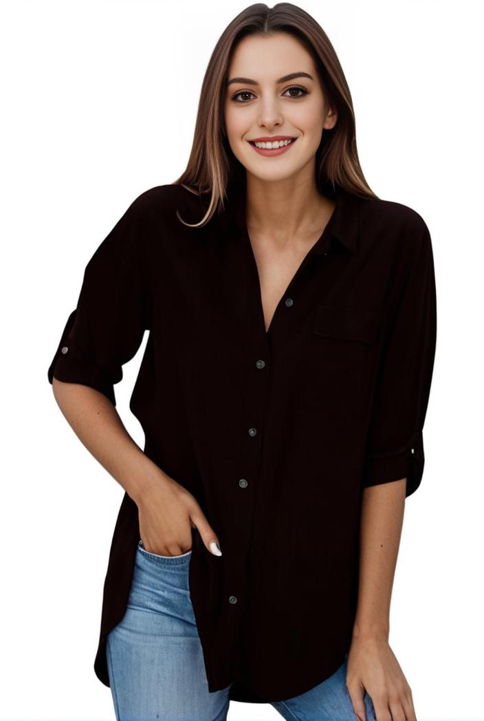 plus size formal shirt women s plus plain long sleeve turn down collar button up workwear shirt 137158