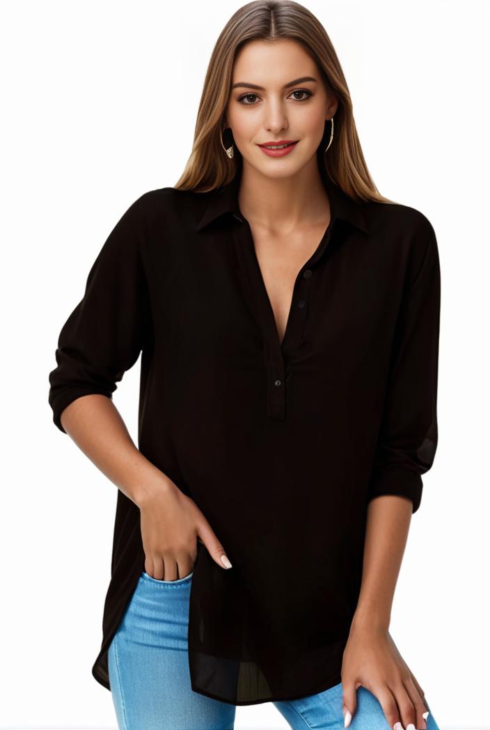 plus size formal shirt women s plus plain long sleeve turn down collar button up workwear shirt 137159