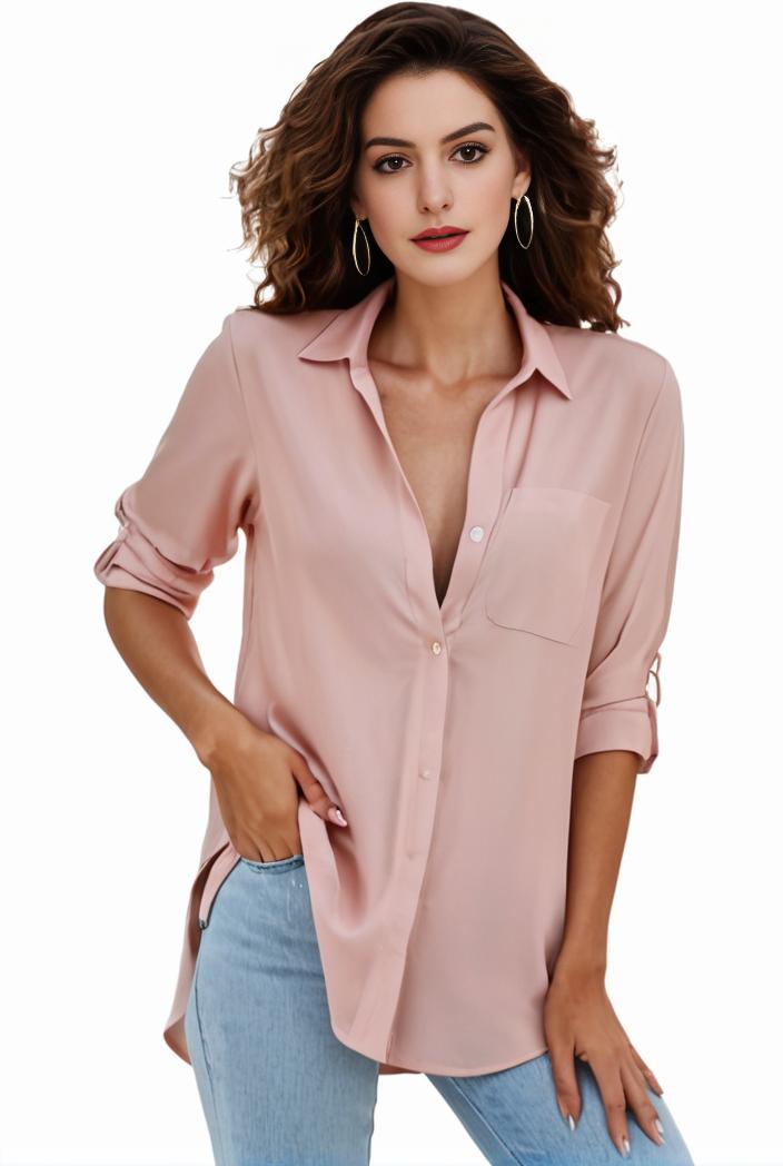 plus size formal shirt women s plus plain long sleeve turn down collar button up workwear shirt 137169