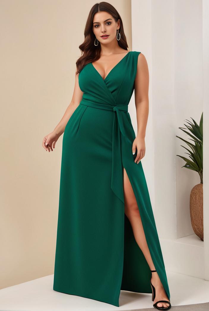 plus size shiny v neck side slit formal evening dress 138802