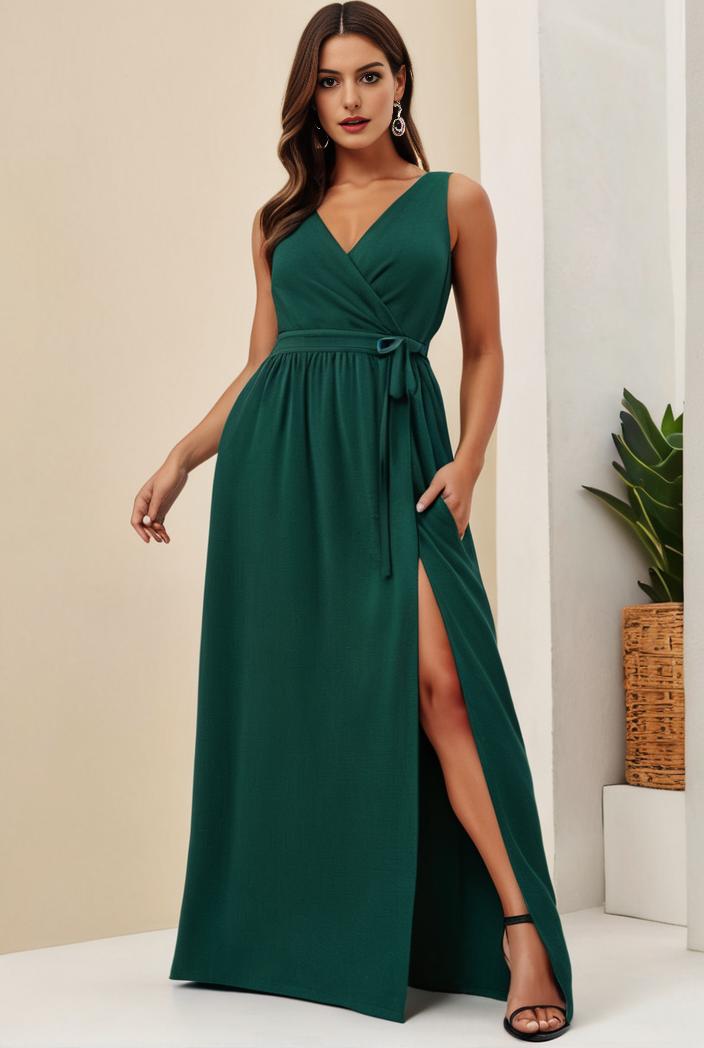 plus size shiny v neck side slit formal evening dress 138804