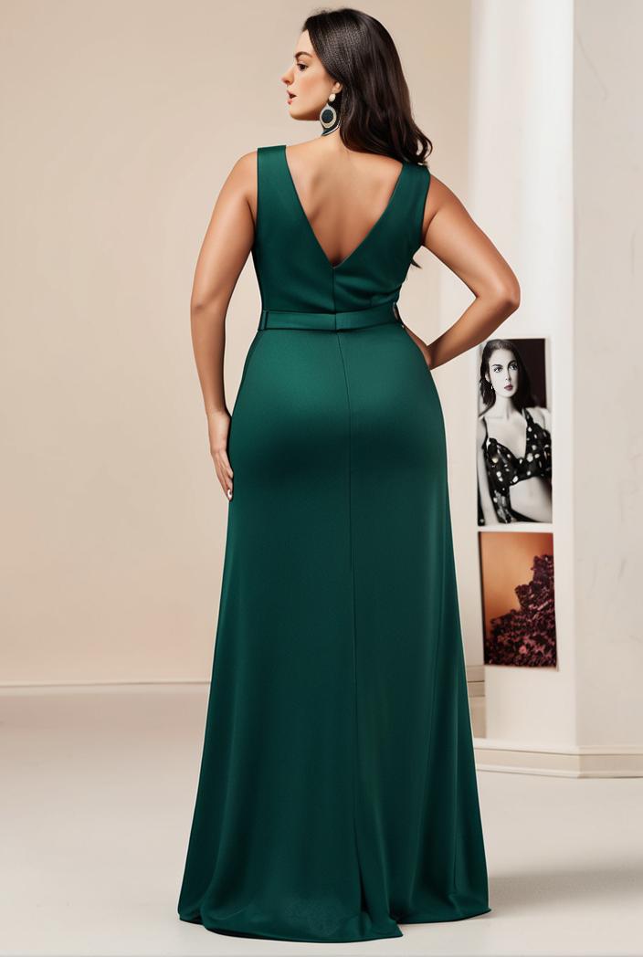 plus size shiny v neck side slit formal evening dress 138808