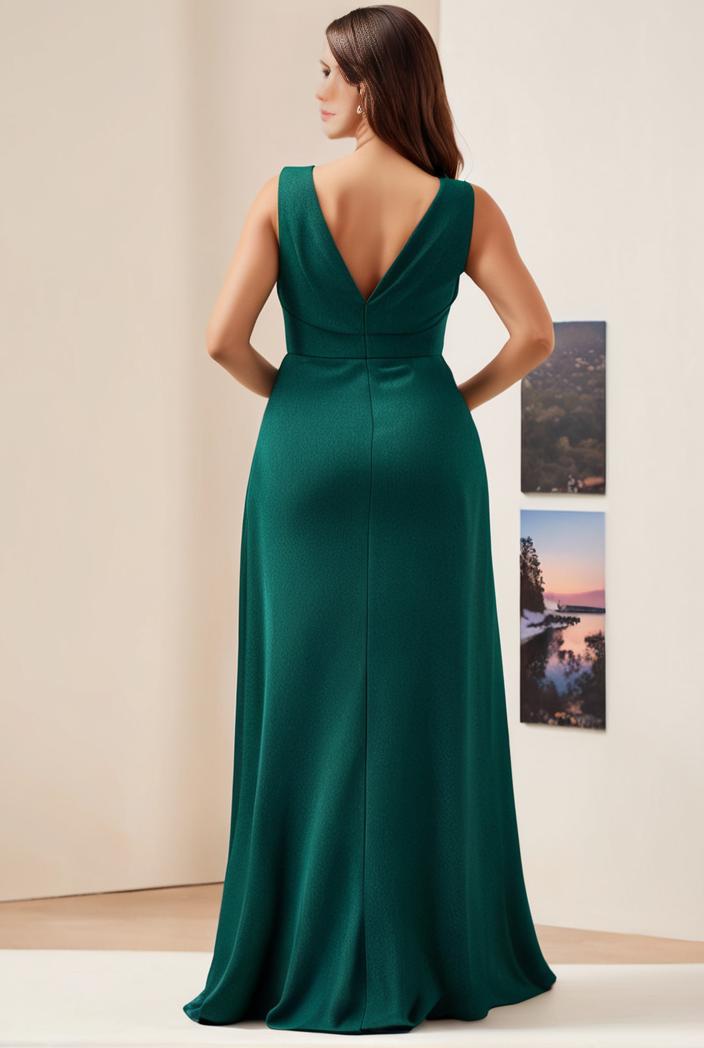 plus size shiny v neck side slit formal evening dress 138809