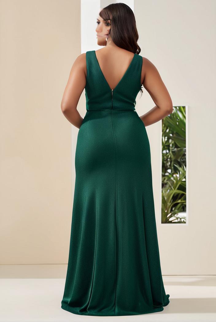 plus size shiny v neck side slit formal evening dress 138813