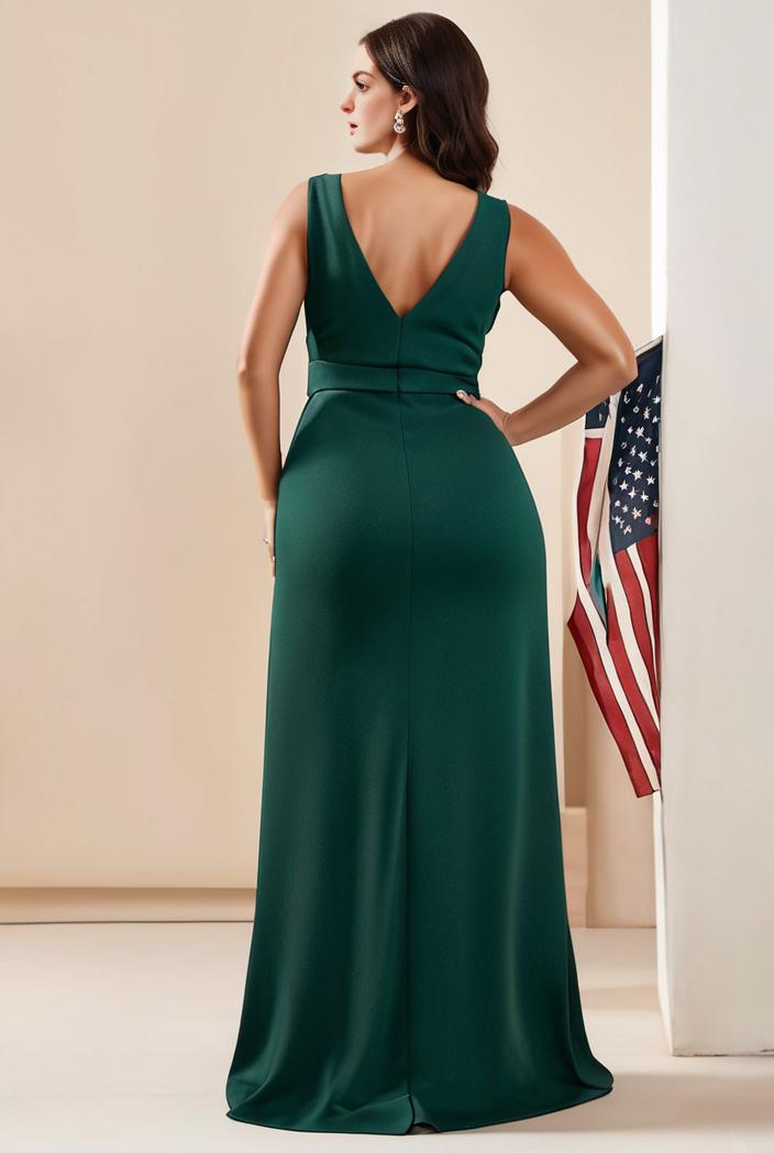 plus size shiny v neck side slit formal evening dress 138814