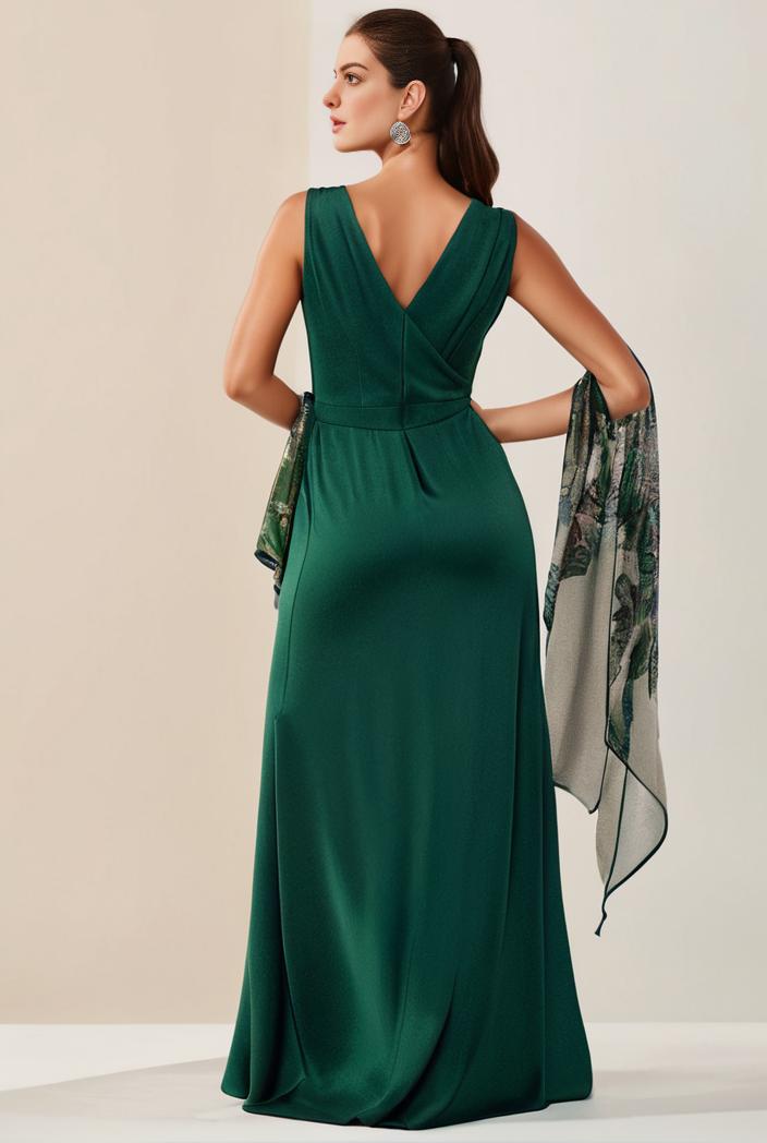 plus size shiny v neck side slit formal evening dress 138815