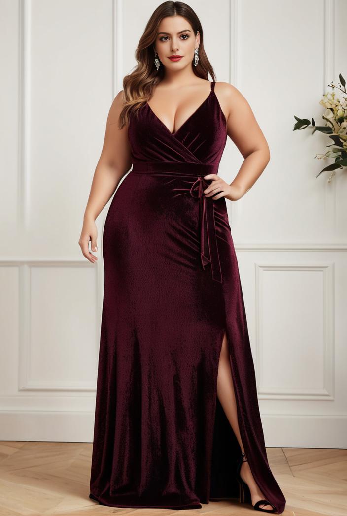 plus size shiny v neck side slit formal evening dress 138816