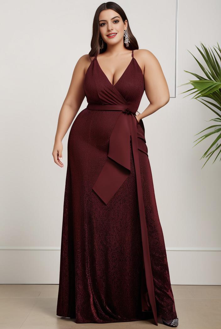 plus size shiny v neck side slit formal evening dress 138818
