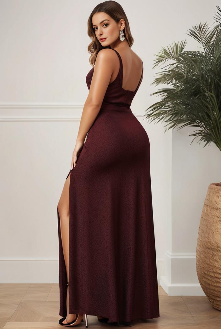 plus size shiny v neck side slit formal evening dress 138825