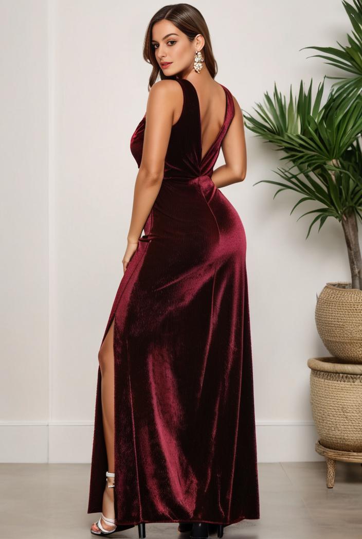 plus size shiny v neck side slit formal evening dress 138830
