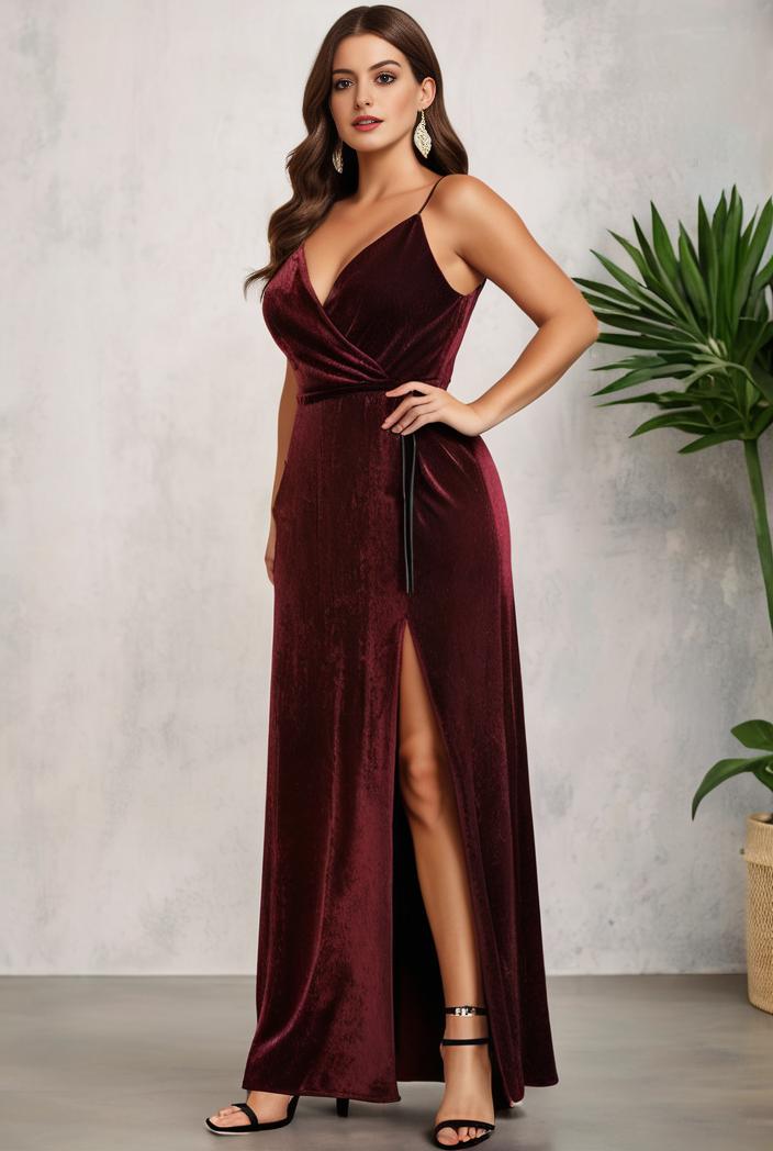 plus size shiny v neck side slit formal evening dress 138853