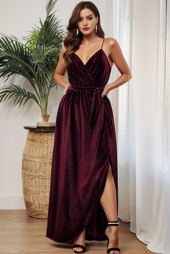 plus size shiny v neck side slit formal evening dress 138872