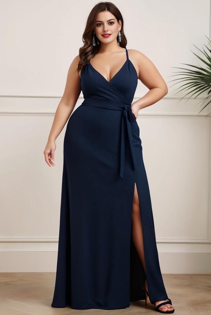 plus size shiny v neck side slit formal evening dress 138885