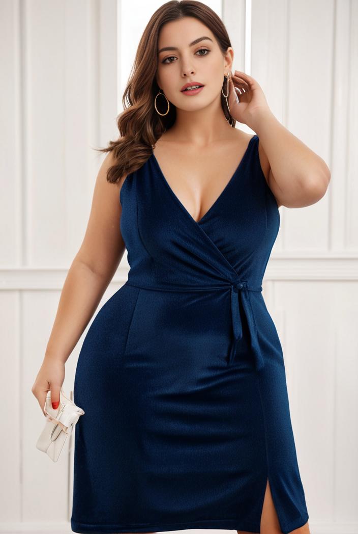 plus size shiny v neck side slit formal evening dress 138888