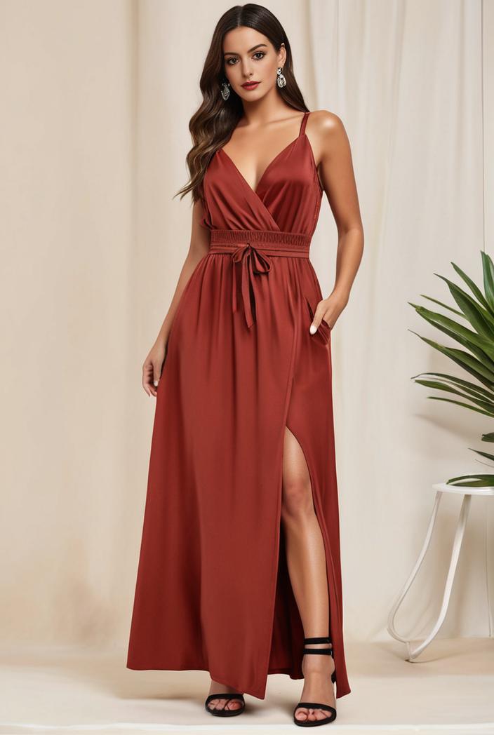plus size shiny v neck side slit formal evening dress 138911