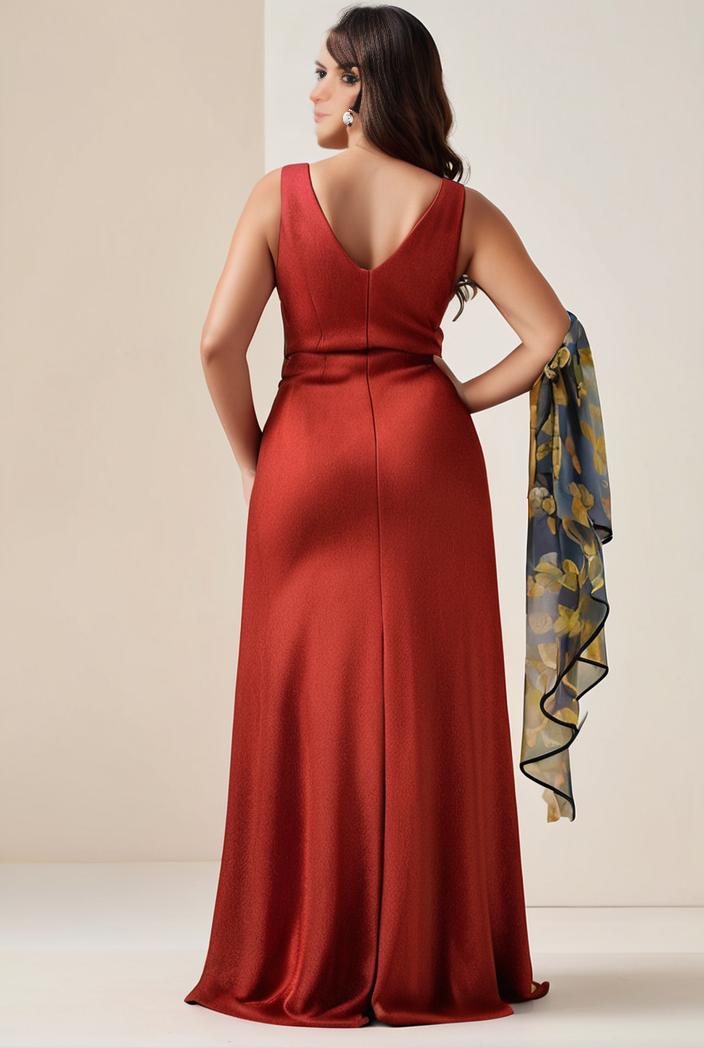 plus size shiny v neck side slit formal evening dress 138919