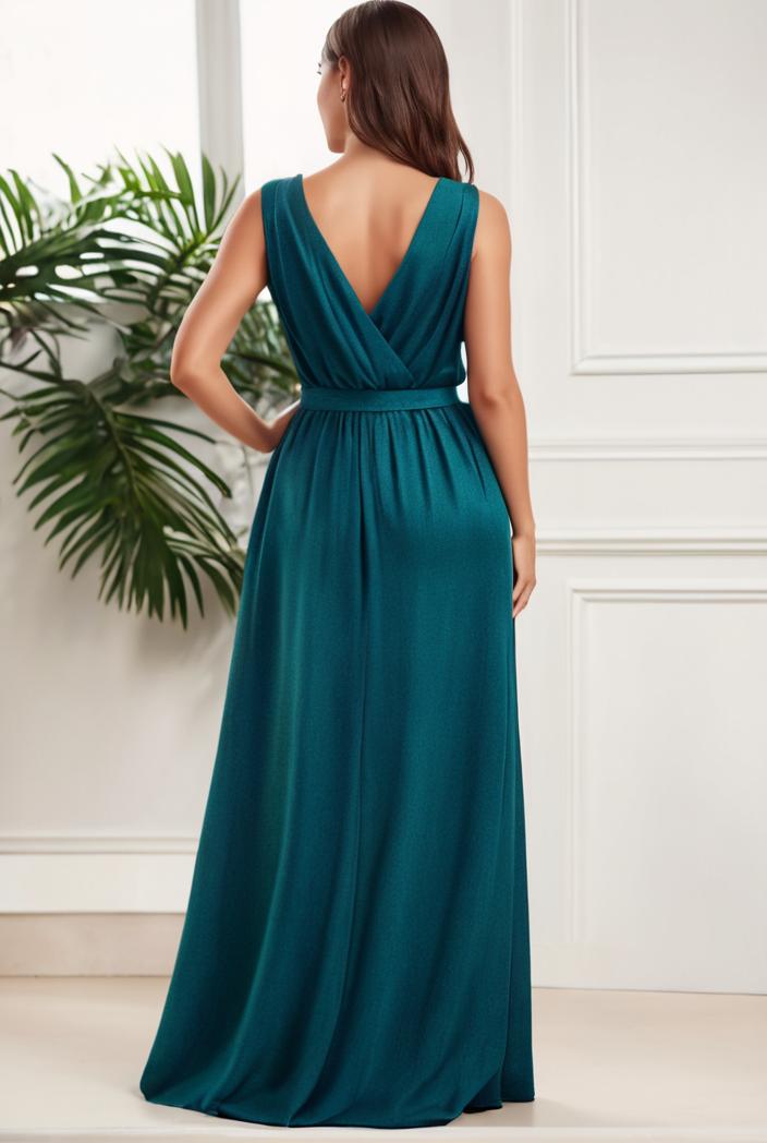 plus size shiny v neck side slit formal evening dress 138968