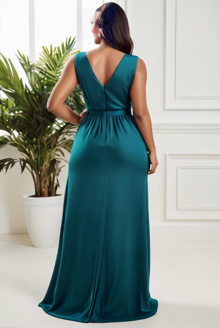 plus size shiny v neck side slit formal evening dress 138970