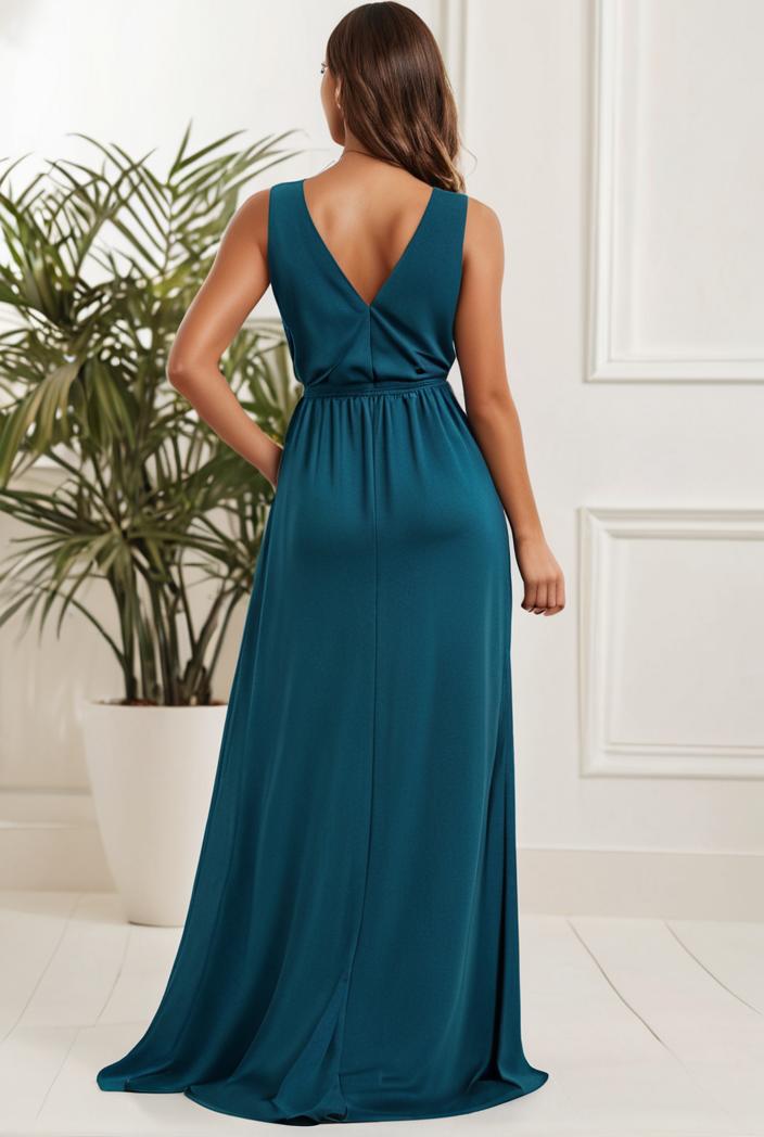 plus size shiny v neck side slit formal evening dress 138971