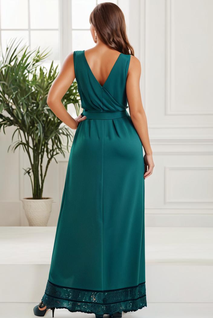 plus size shiny v neck side slit formal evening dress 138974