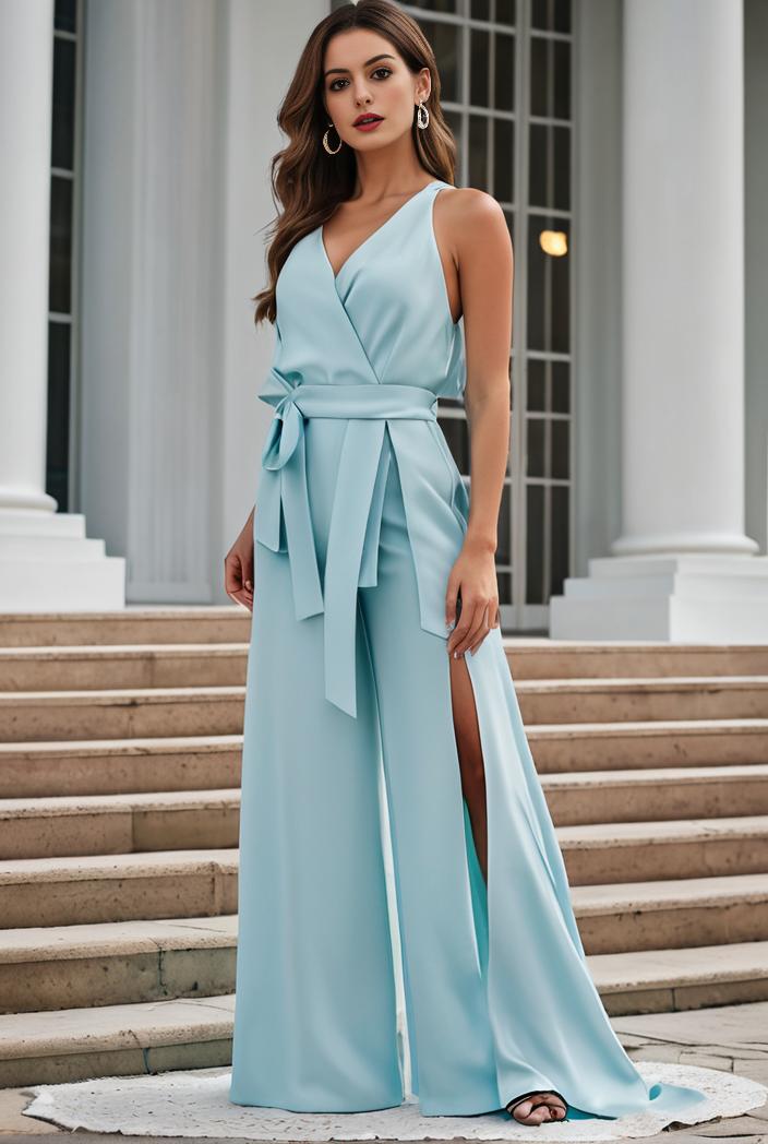 plus size shiny v neck side slit formal evening dress 138980