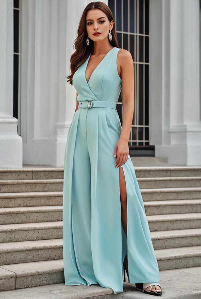 plus size shiny v neck side slit formal evening dress 138982
