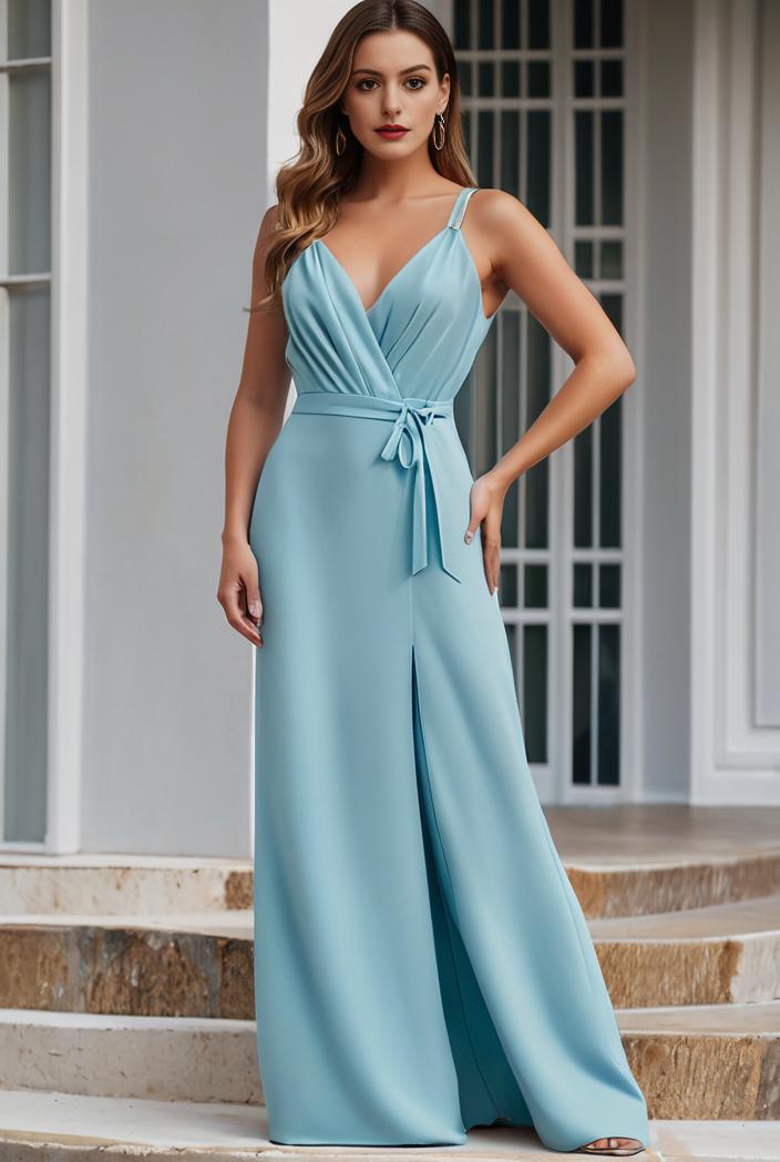 plus size shiny v neck side slit formal evening dress 138992