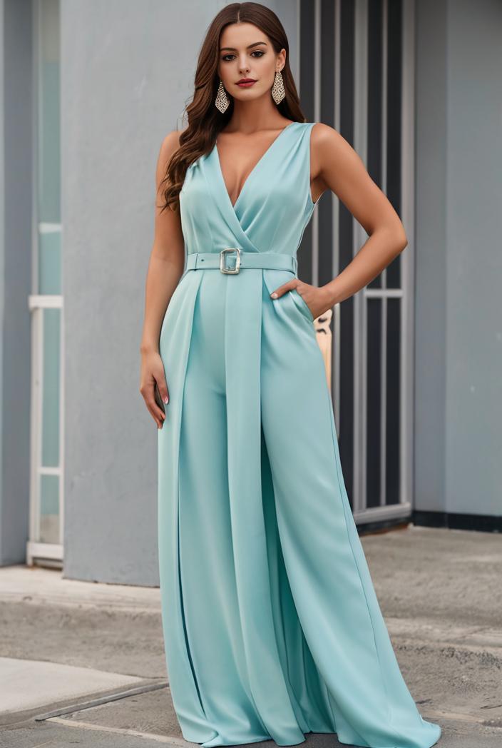 plus size shiny v neck side slit formal evening dress 138998