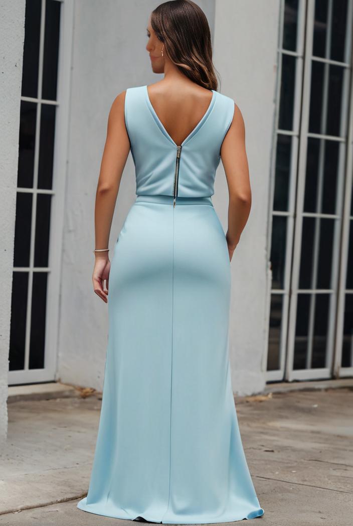 plus size shiny v neck side slit formal evening dress 139003