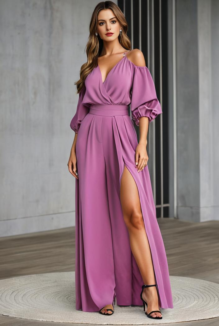 plus size shiny v neck side slit formal evening dress 139012