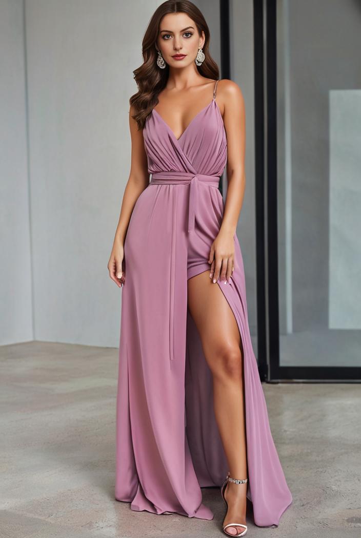 plus size shiny v neck side slit formal evening dress 139014