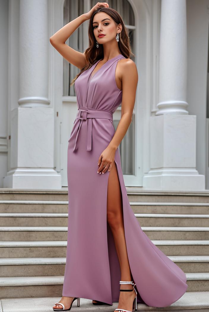 plus size shiny v neck side slit formal evening dress 139025
