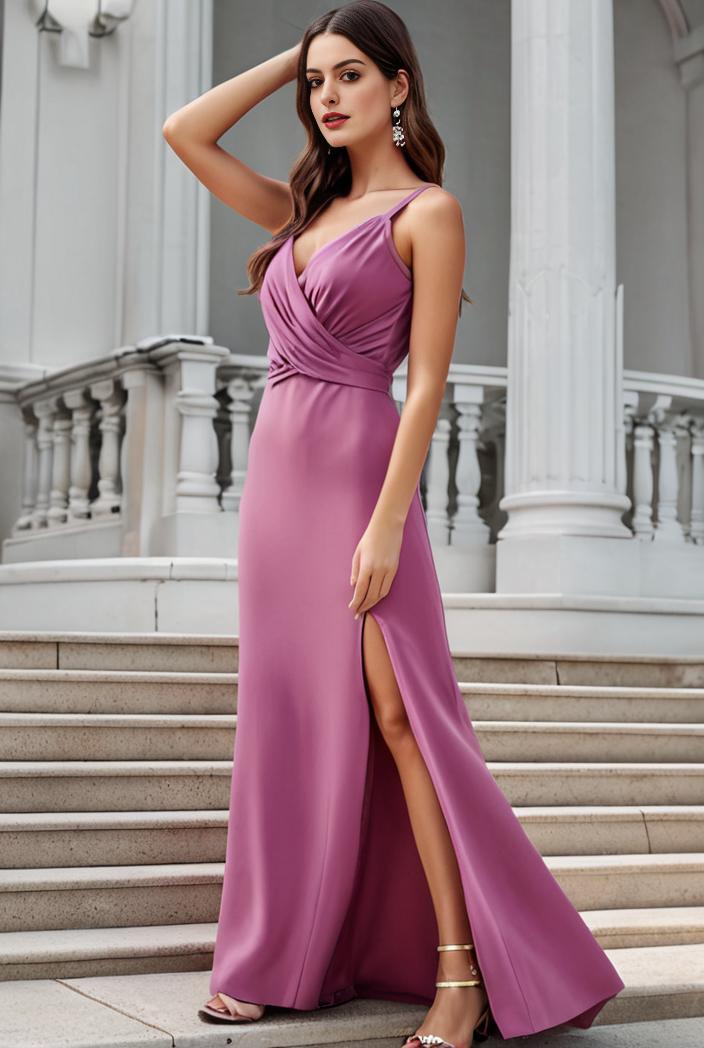 plus size shiny v neck side slit formal evening dress 139026