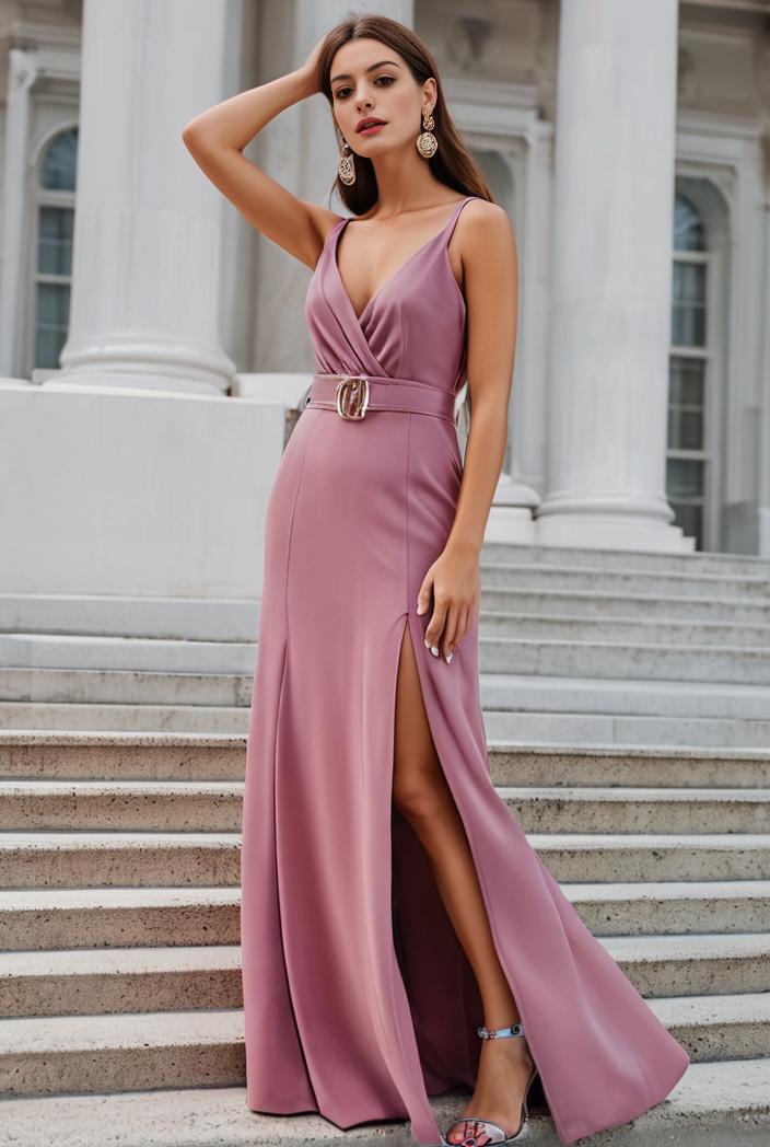 plus size shiny v neck side slit formal evening dress 139030