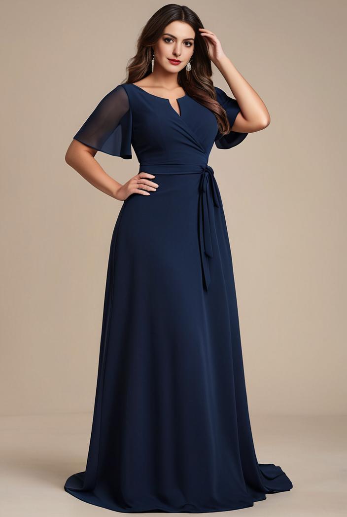 plus size simple chiffon pleated a line round neckline bridesmaid dress 139045
