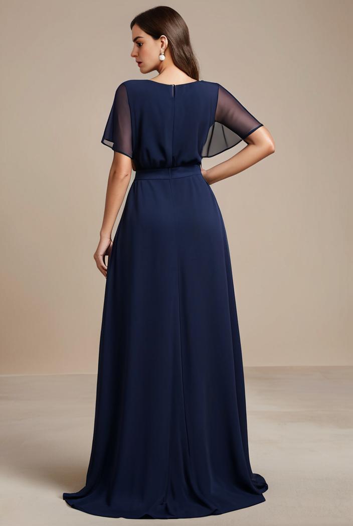 plus size simple chiffon pleated a line round neckline bridesmaid dress 139054