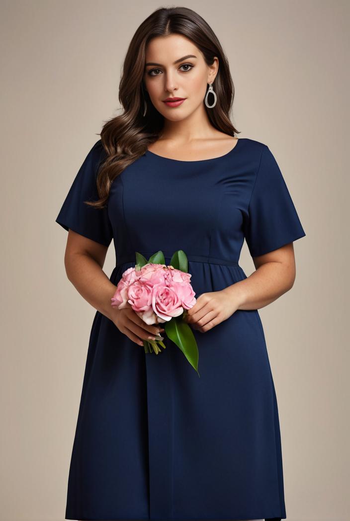 plus size simple chiffon pleated a line round neckline bridesmaid dress 139064