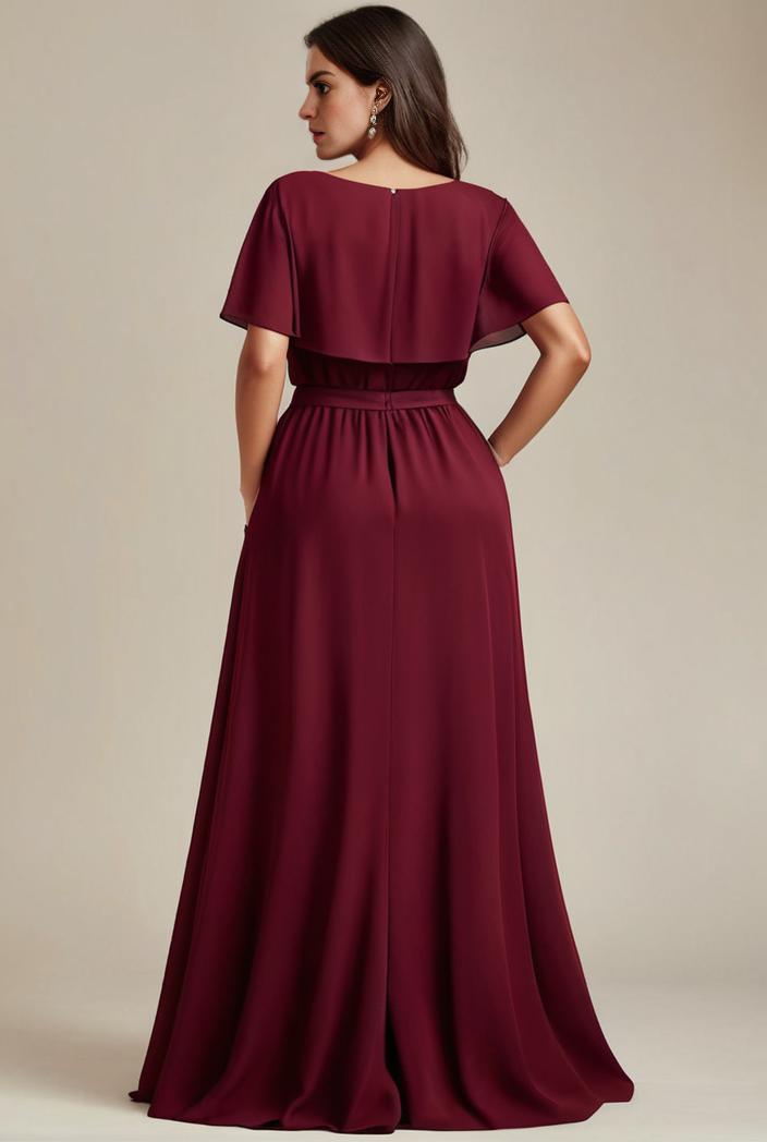 plus size simple chiffon pleated a line round neckline bridesmaid dress 139087