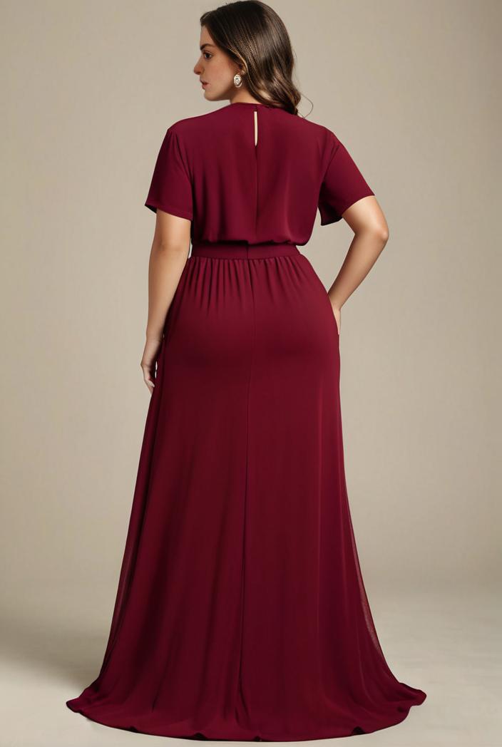plus size simple chiffon pleated a line round neckline bridesmaid dress 139090