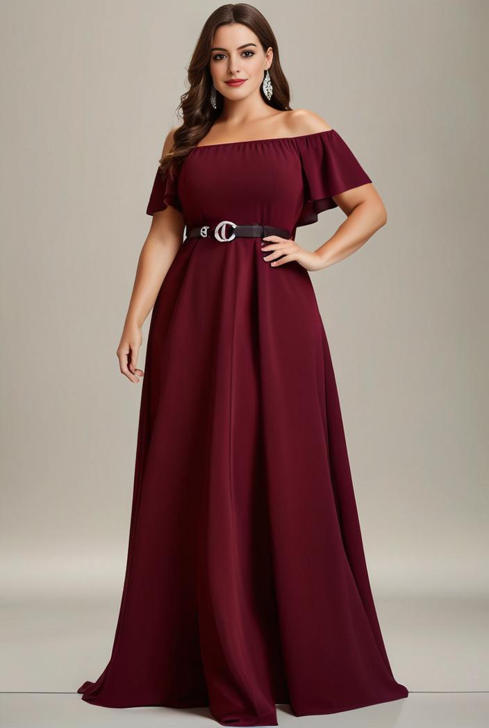plus size simple chiffon pleated a line round neckline bridesmaid dress 139101