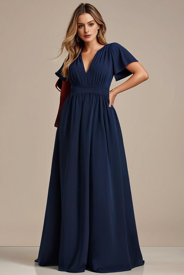 plus size simple chiffon pleated a line round neckline bridesmaid dress 139108