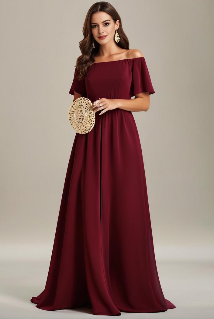 plus size simple chiffon pleated a line round neckline bridesmaid dress 139117