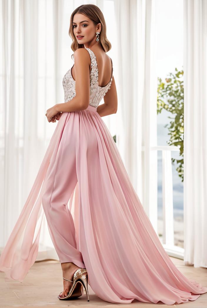 sequin bodice tulle high low evening dress with ribbon waist 140763