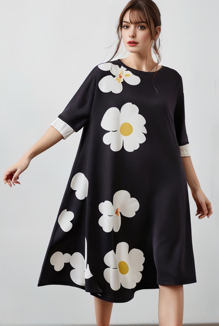 size curve dresses plus size loose elegant floral pattern stitching midi dress 142634