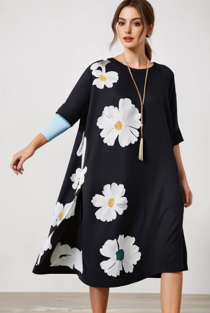 size curve dresses plus size loose elegant floral pattern stitching midi dress 142635