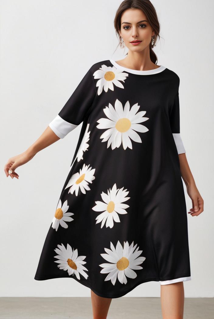 size curve dresses plus size loose elegant floral pattern stitching midi dress 142637